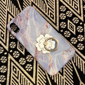 IPhone XS Case Blue Marble With Silver Ring